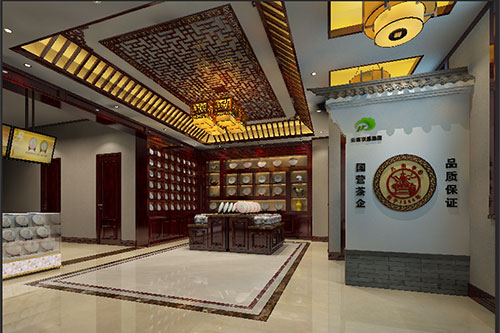 开州古朴典雅的中式茶叶店大堂设计效果图