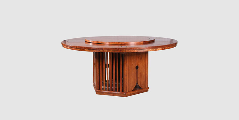 开州中式餐厅装修天地圆台餐桌红木家具效果图